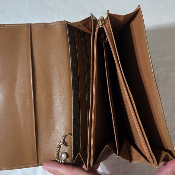 Brown Patterned Tri-Fold Wallet with Leather Accent - Picture 3 of 11